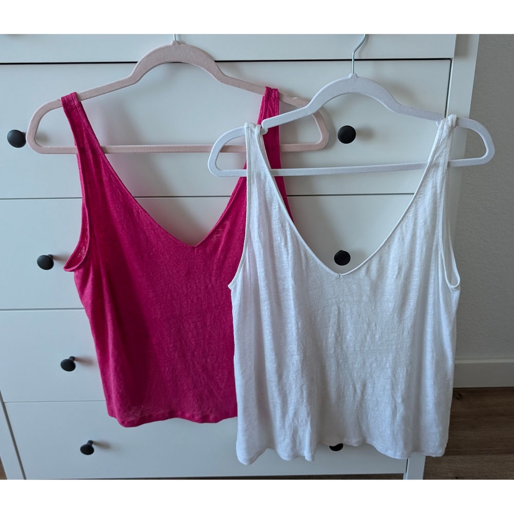 H&M Linen Qty 2 Pink and White Sleeveless Tops